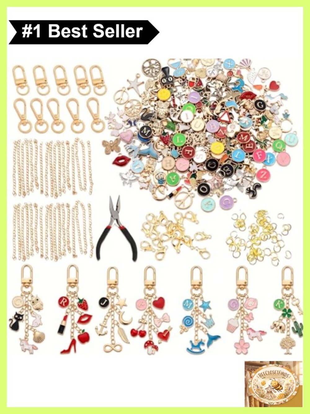 387PC DIY Keychain Making Kit Jewelry Craft Supplies Beads Charms
